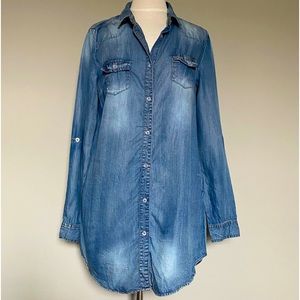 Vici Chambray Pocketed Button Down Shirt Dress, M